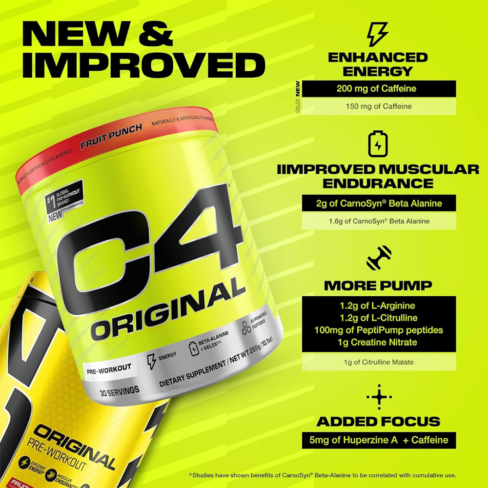 C4 Original Pre Workout Powder Fruit Punch Flavor – 30 Servings