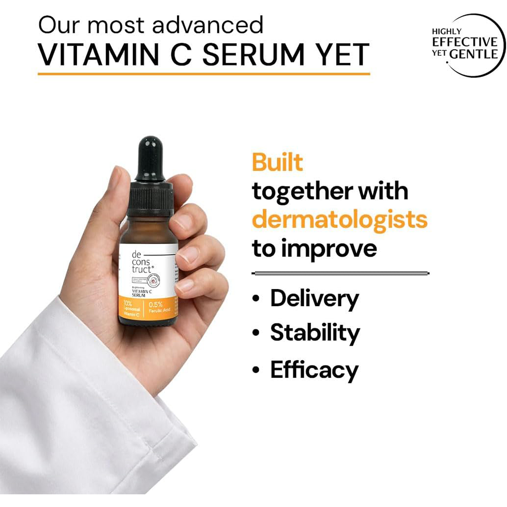 Deconstruct 10% Vitamin C Serum for Oily Skin| Clinically Tested to be Non-Irritating| Beginner-Friendly| Brightens Dull Skin, Evens Tone| No Purging| With 0.5% Ferulic Acid| For Men and Women| 10ml