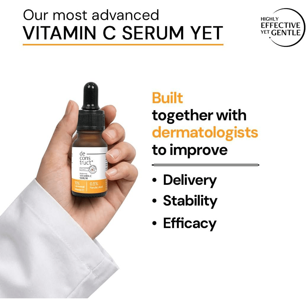 Deconstruct 10% Vitamin C Serum for Oily Skin| Clinically Tested to be Non-Irritating| Beginner-Friendly| Brightens Dull Skin, Evens Tone| No Purging| With 0.5% Ferulic Acid| For Men and Women| 10ml - Beauty Tribe