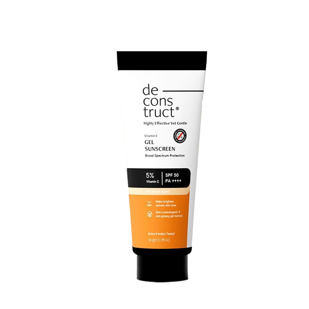 Deconstruct 5% Vitamin C Gel Sunscreen for Oily Skin SPF 50 PA++++ | Brightens Skin Tone | New Gen UV Filters | Lightweight & Non-greasy | In vivo tested | For Men & Women - 50g
