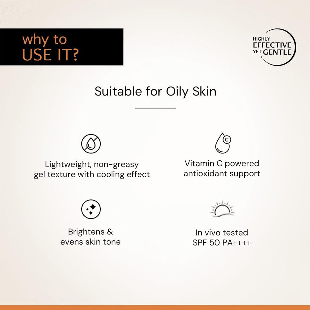 Deconstruct 5% Vitamin C Gel Sunscreen for Oily Skin SPF 50 PA++++ | Brightens Skin Tone | New Gen UV Filters | Lightweight &amp; Non-greasy | In vivo tested | For Men &amp; Women - 50g - Beauty Tribe