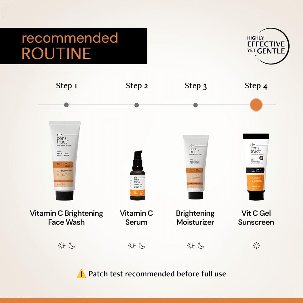 Deconstruct 5% Vitamin C Gel Sunscreen for Oily Skin SPF 50 PA++++ | Brightens Skin Tone | New Gen UV Filters | Lightweight &amp; Non-greasy | In vivo tested | For Men &amp; Women - 50g - Beauty Tribe
