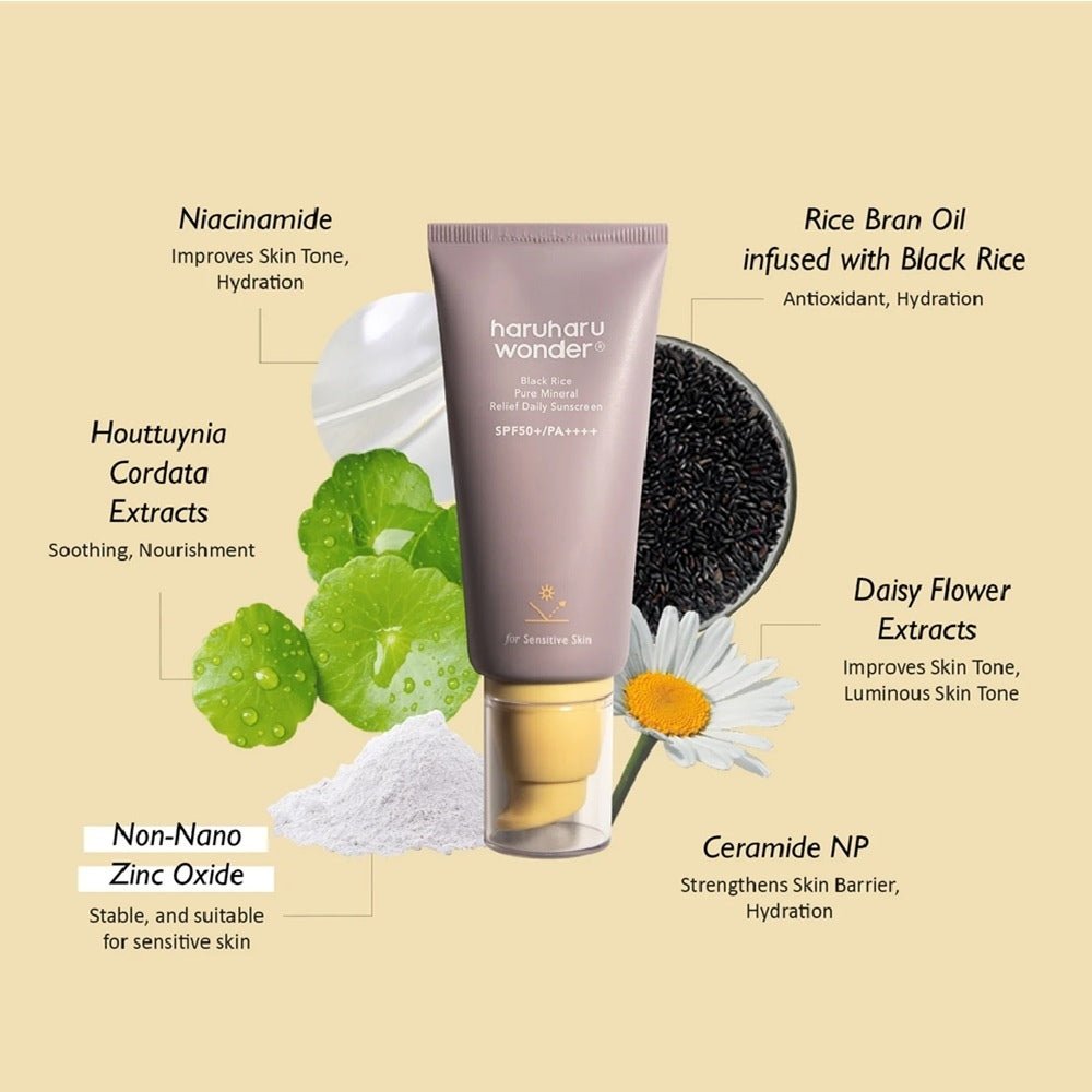 HaruHaru Wonder Black Rice Pure Mineral Relief Daily Sunscreen SPF 50+/PA++++ 50 ml - Beauty Tribe