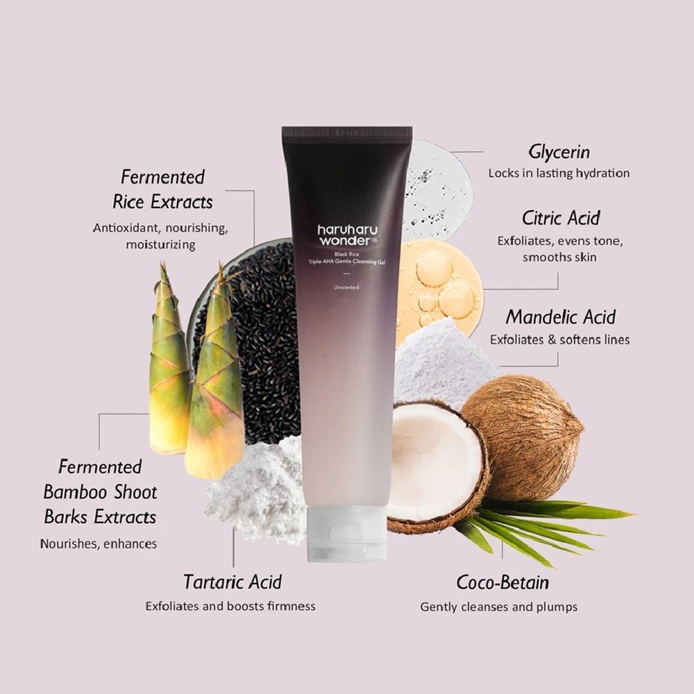 HaruHaru Wonder Black Rice Triple AHA Gentle Cleansing Gel 100 ml - Beauty Tribe