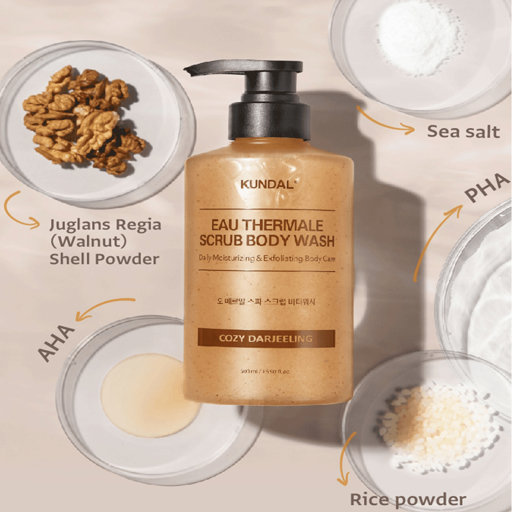 Kundal Eau Thermale Scrub Body Wash Darjeeling 500 ml - Beauty Tribe