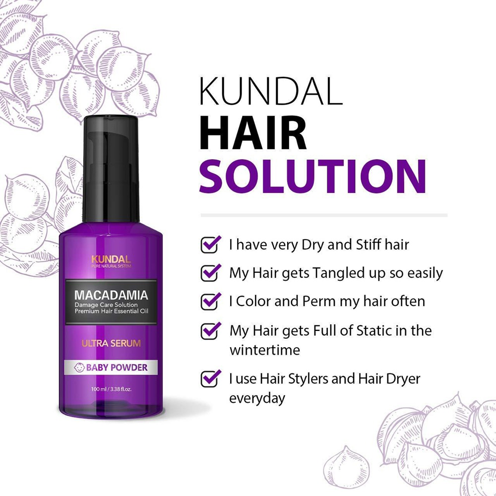 Kundal Macadamia Damage Care Solution Premium Hair Essential Oil Ultra Serum Fuzzy Navel 100 ml