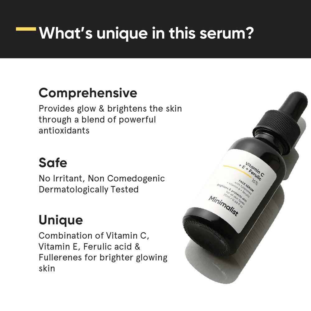 Minimalist 16% Vitamin C Face Serum With Vit E, & Ferulic Acid 20ml - Beauty Tribe