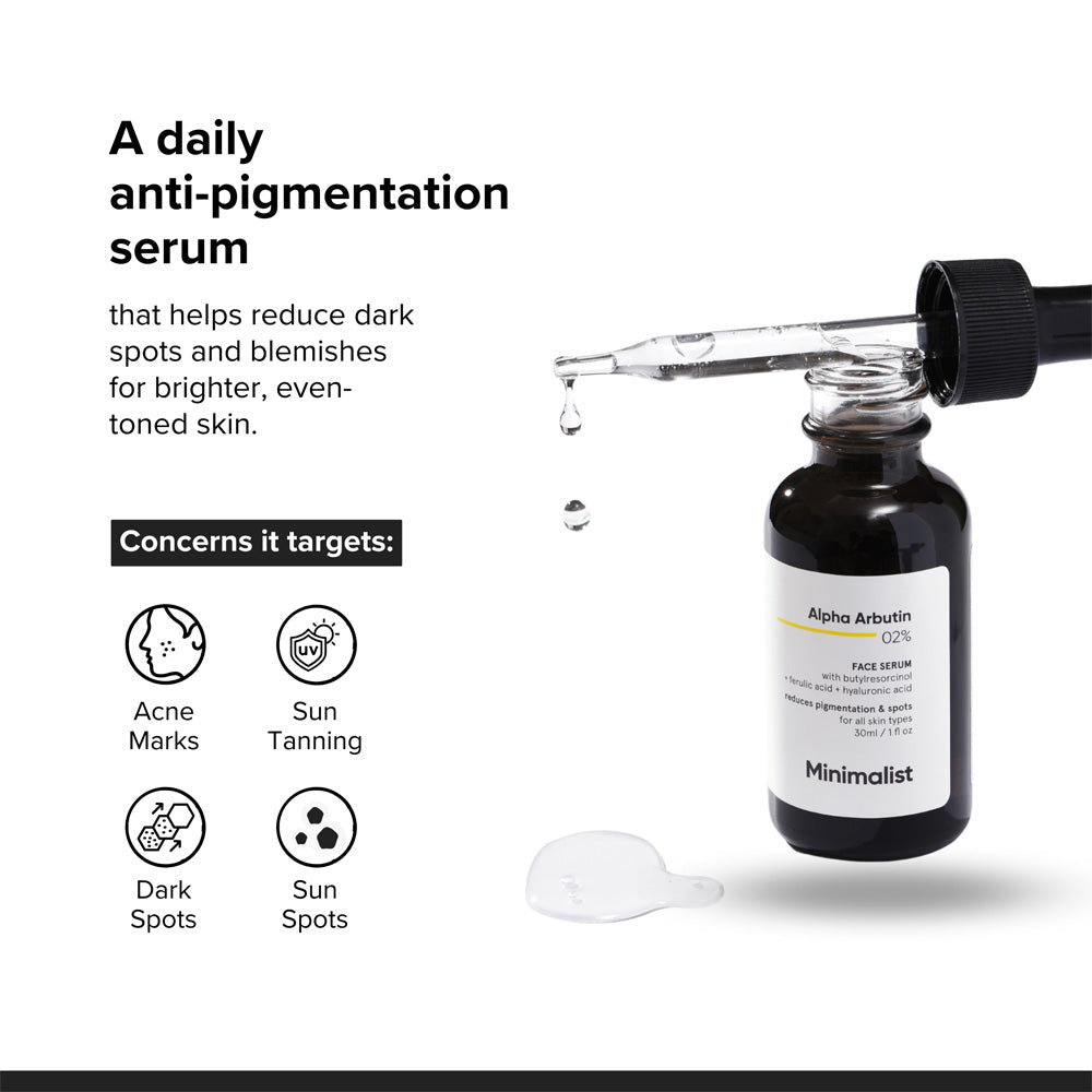 Minimalist Alpha Arbutin 2% Face Serum with Hyaluronic Acid 30ml - Beauty Tribe
