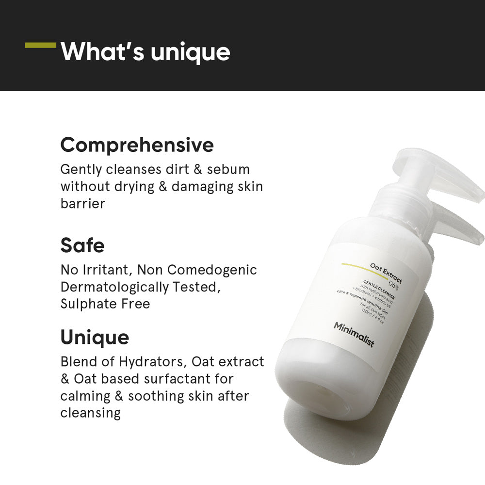Minimalist Gentle Cleanser 6% Oat Extract Gentle Face Wash With Hyaluronic Acid 120 ml - Beauty Tribe