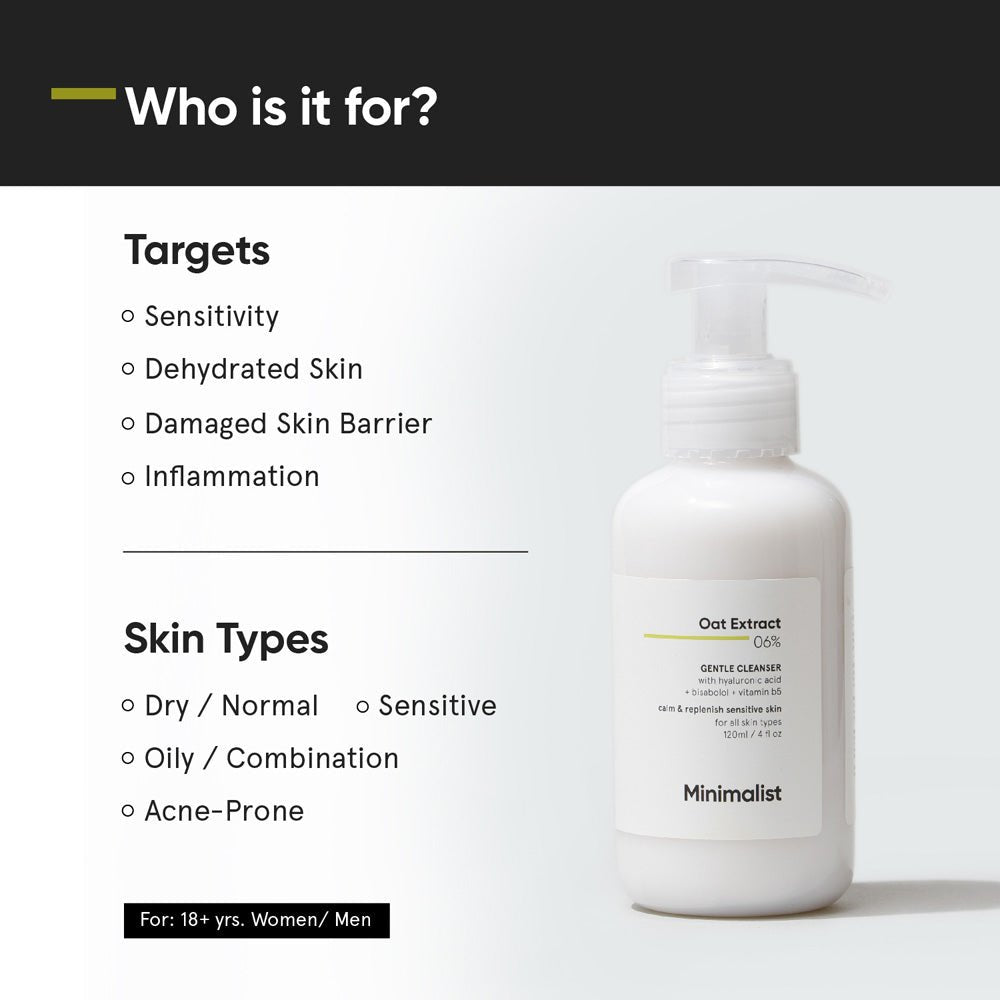 Minimalist Gentle Cleanser 6% Oat Extract Gentle Face Wash With Hyaluronic Acid 120 ml - Beauty Tribe