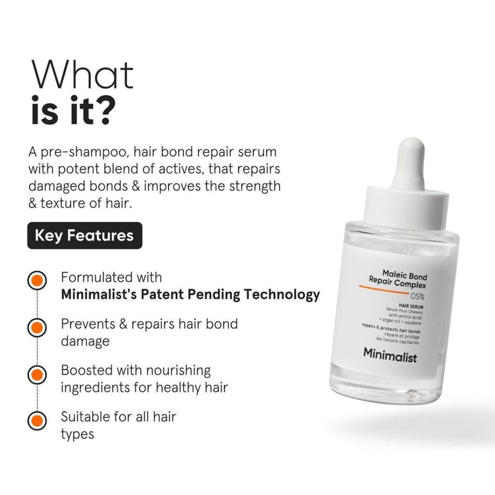 Minimalist Maleic Bond Repair Complex 05% Hair Serum with Amino Acids, Argan Oil &amp; Squalane 50 ml - Beauty Tribe