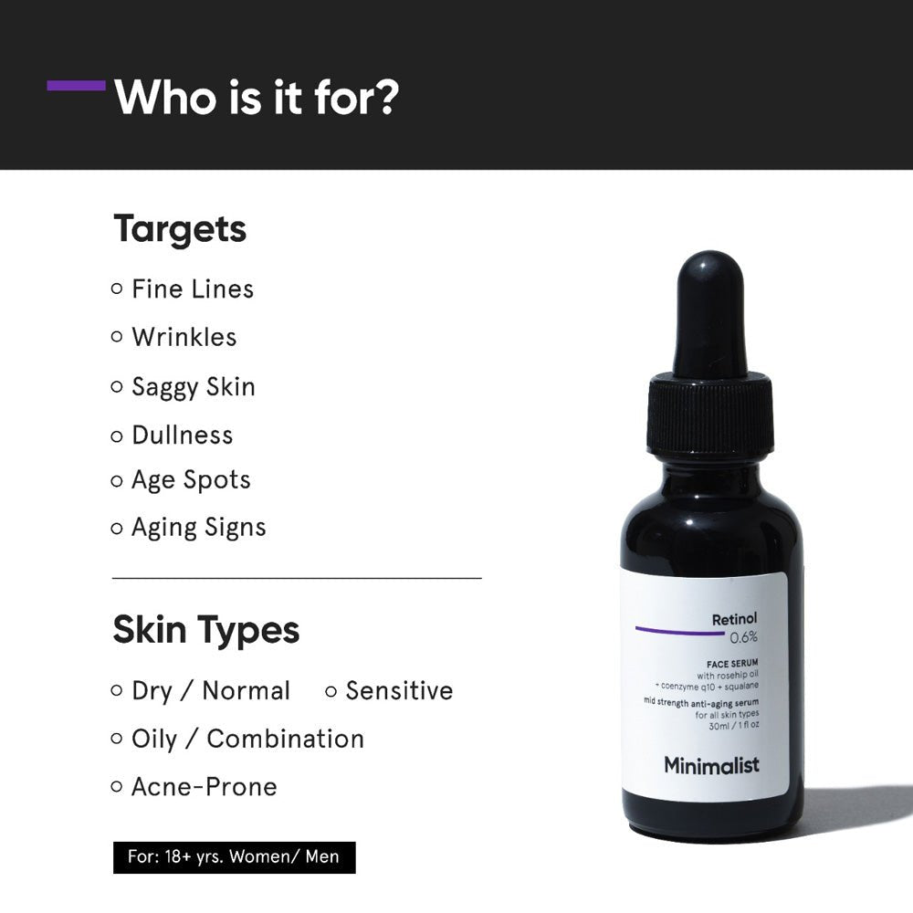 Minimalist Retinol 0.6% Mid - Strength Anti Aging Face Serum 30 ml - Beauty Tribe