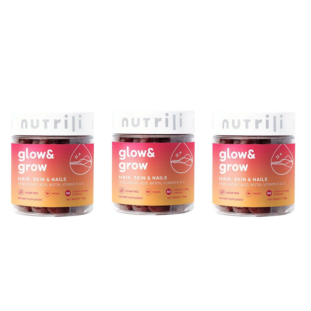 Nutrili Glow & Grow 60 Sugar Free Gummies Hair Skin Nails 3 Pack Set - Beauty Tribe