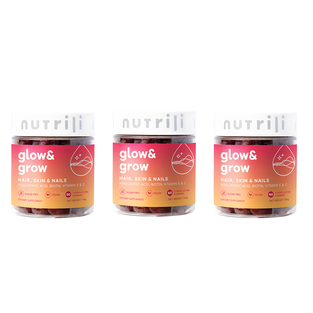 Nutrili Glow & Grow 60 Sugar Free Gummies Hair Skin Nails 3 Pack Set
