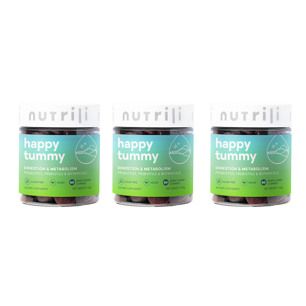 Nutrili Happy Tummy 60 Sugar Free Gummies Probiotics 3 Pack Set