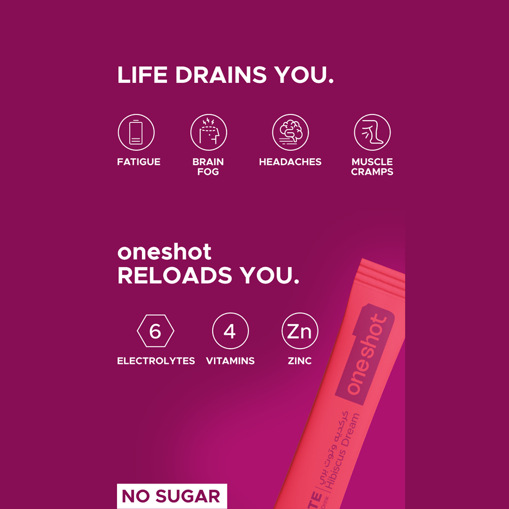 Oneshot Hydrate Electrolyte &amp; Vitamin Drink Mix Hibiscus Dream (14 Sticks) - Beauty Tribe
