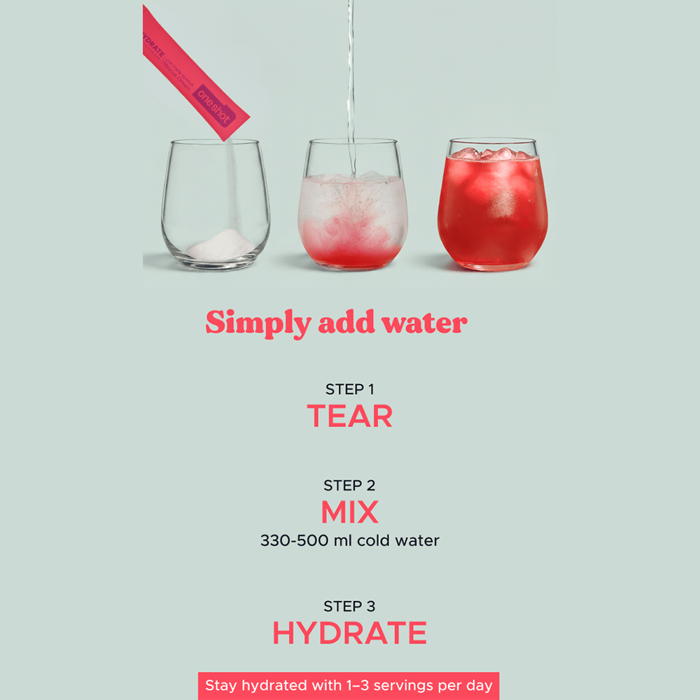 Oneshot Hydrate Electrolyte &amp; Vitamin Drink Mix Hibiscus Dream (14 Sticks) - Beauty Tribe