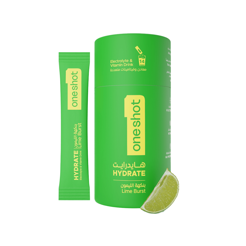 Oneshot Hydrate Electrolyte &amp; Vitamin Drink Mix Lime Burst (14 Sticks) - Beauty Tribe
