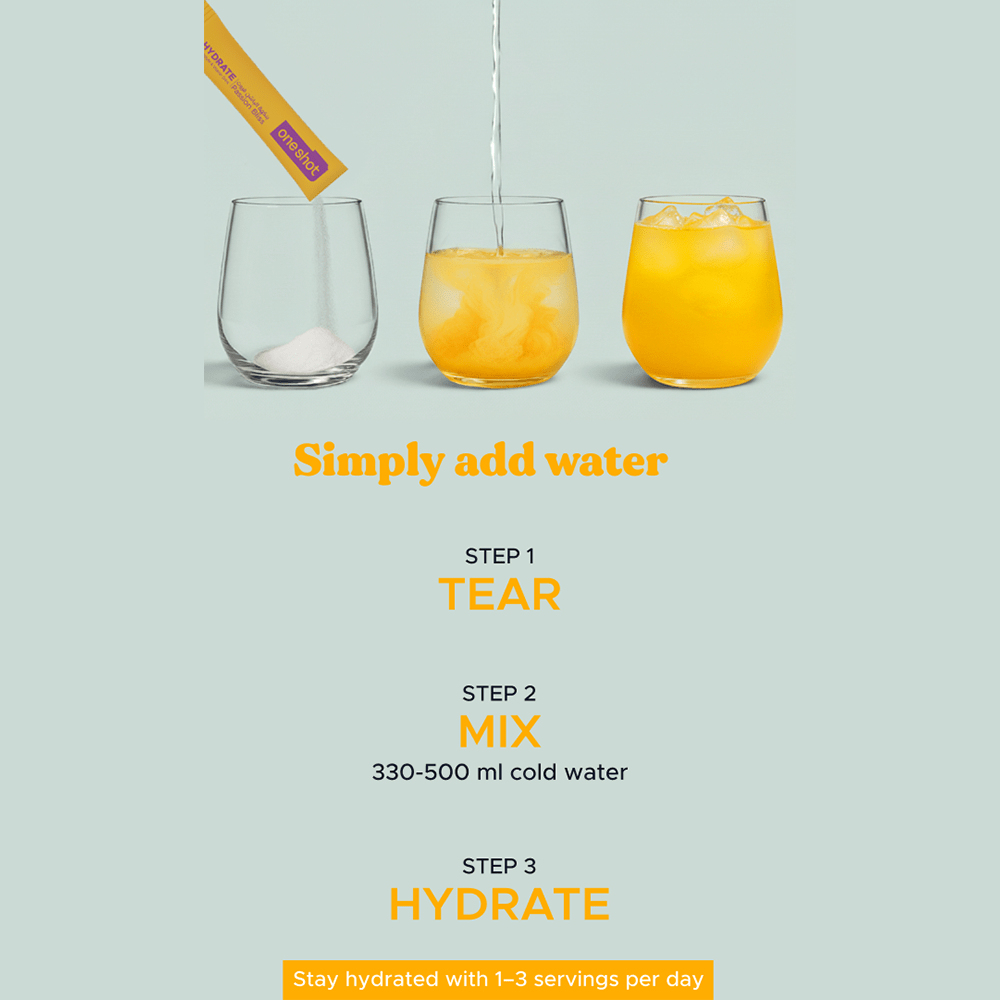 Oneshot Hydrate Electrolyte & Vitamin Drink Mix Passion Bliss (14 Sticks) - Beauty Tribe