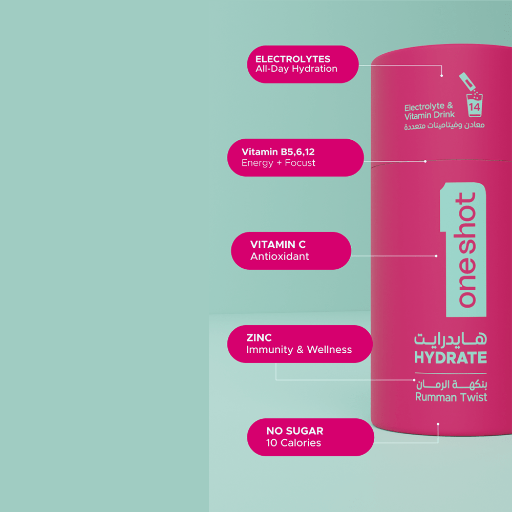Oneshot Hydrate Electrolyte &amp; Vitamin Drink Mix Rumman Twist (14 Sticks) - Beauty Tribe