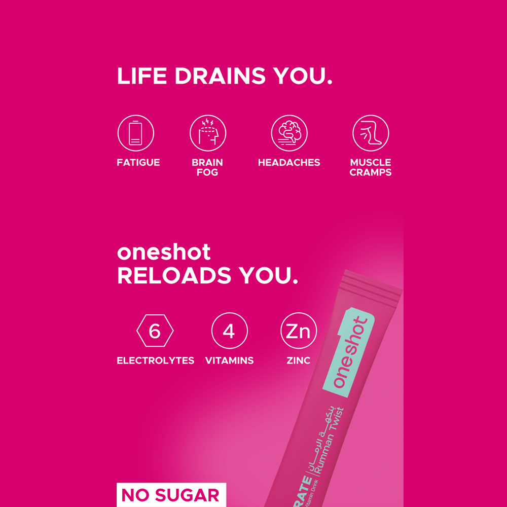 Oneshot Hydrate Electrolyte &amp; Vitamin Drink Mix Rumman Twist (14 Sticks) - Beauty Tribe