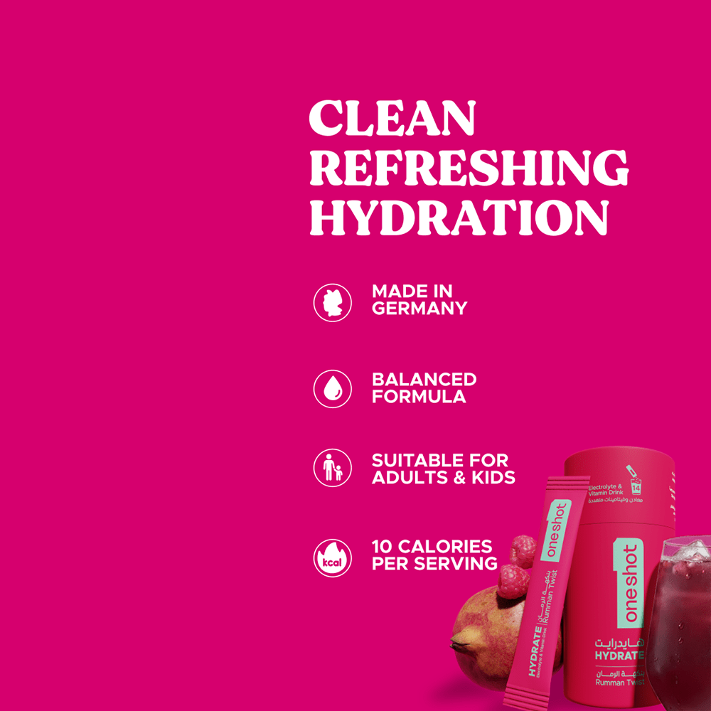 Oneshot Hydrate Electrolyte &amp; Vitamin Drink Mix Rumman Twist (14 Sticks) - Beauty Tribe