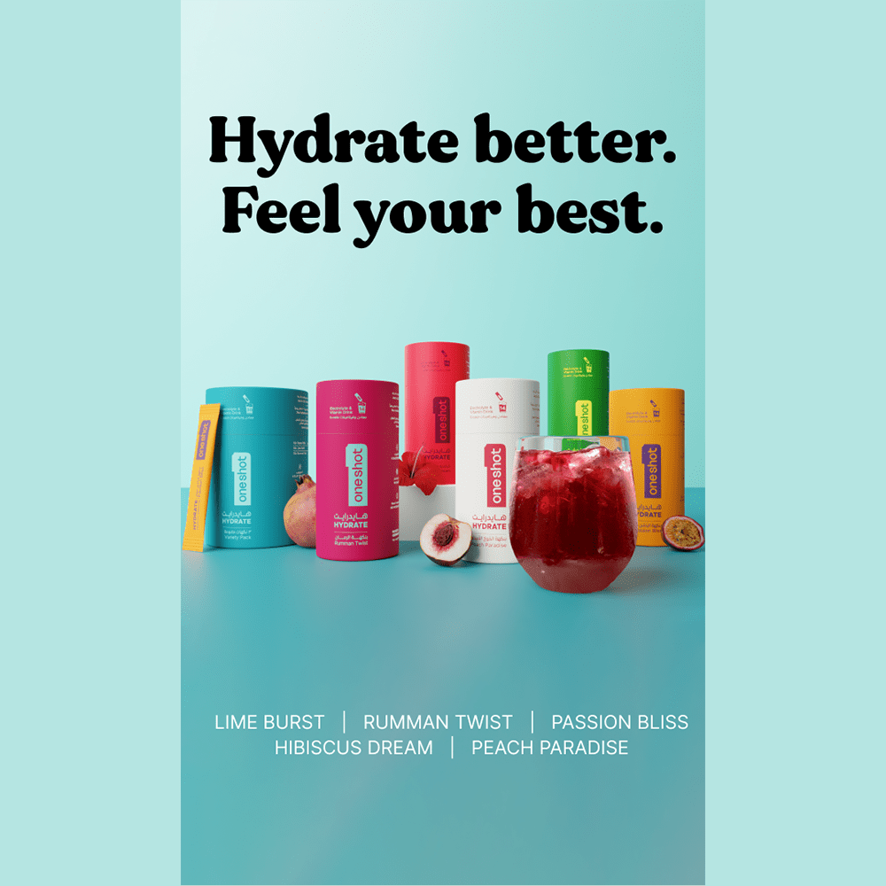 Oneshot Hydrate Electrolyte &amp; Vitamin Drink Mix Rumman Twist (14 Sticks) - Beauty Tribe