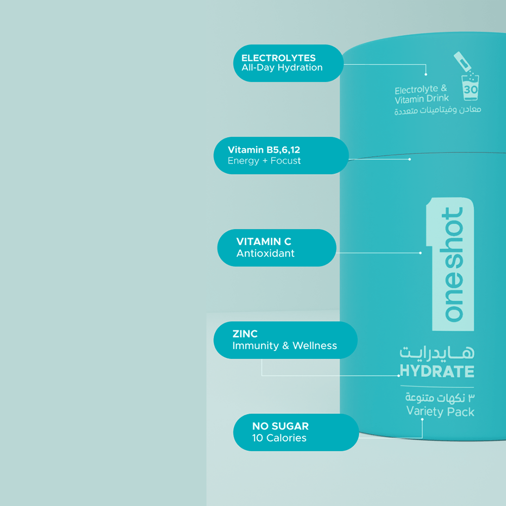 Oneshot Hydrate Electrolyte &amp; Vitamin Drink Mix Variety Pack (30 Sticks) - Beauty Tribe