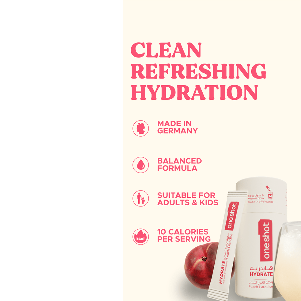 Oneshot Hydrate Electrolyte &amp; Vitamin Drink Mix White Peach (14 Sticks) - Beauty Tribe