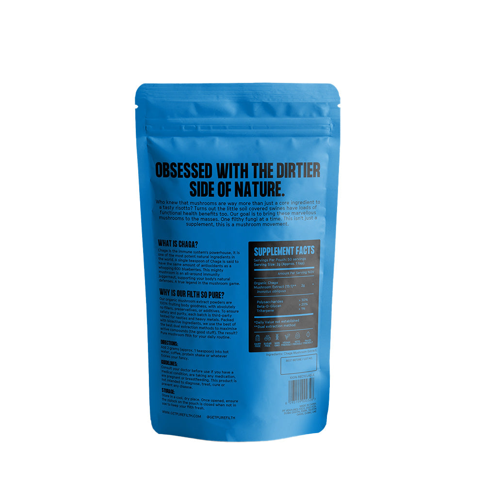 Pure Filth Chaga Mushroom Extract Powder  100g (50 Servings)