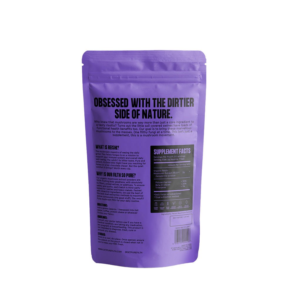 Pure Filth Reishi Mushroom Extract Powder 100g (50 Servings) - Beauty Tribe
