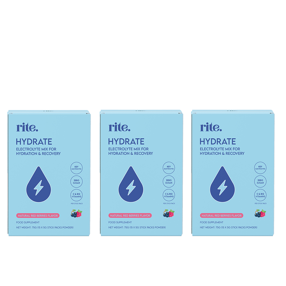 Rite Hydrate Electrolytes Red Berries - 15 sticks 3 Pack Set