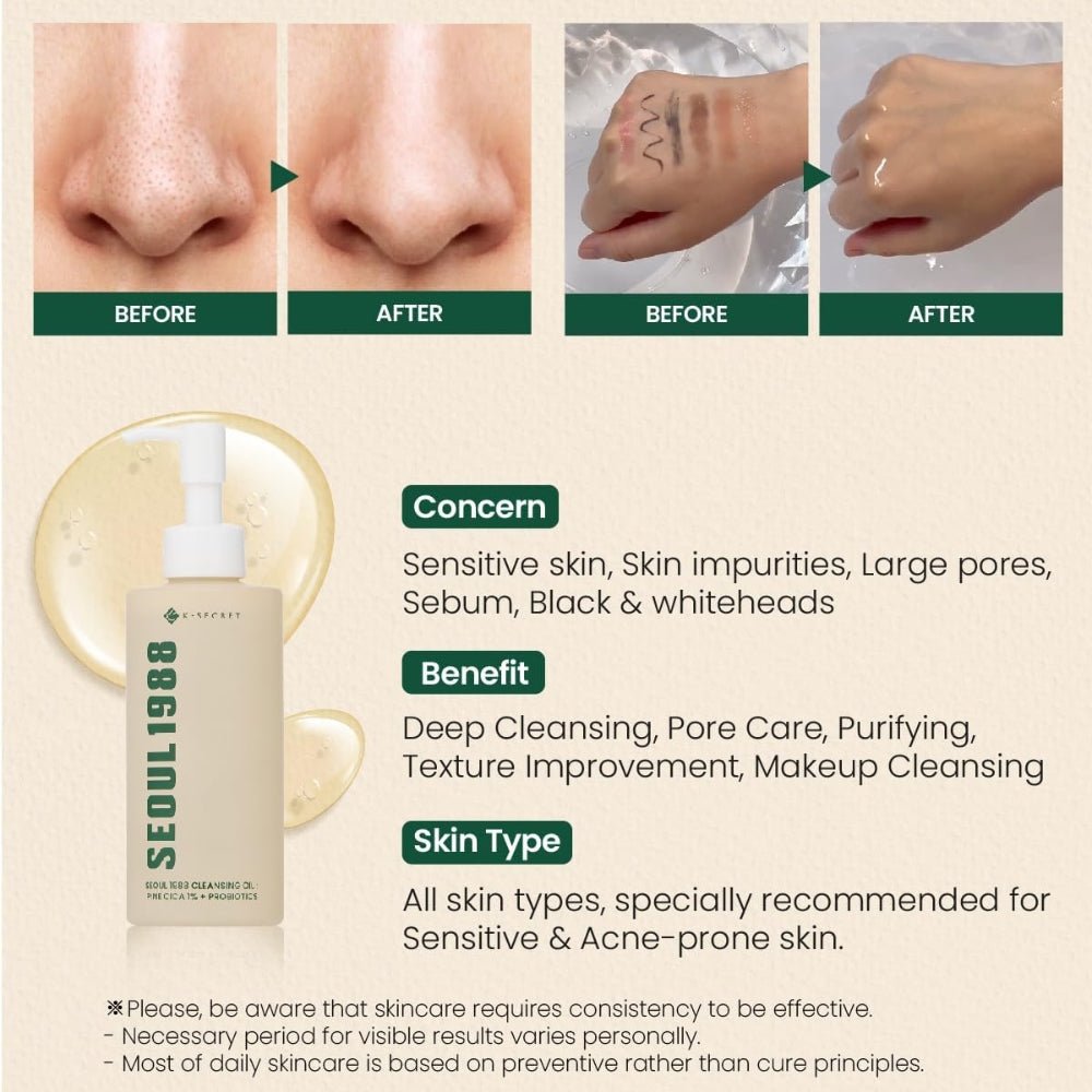 SEOUL 1988 Cleansing Oil - Pine Cica 1% + Probiotics 200ml - Beauty Tribe