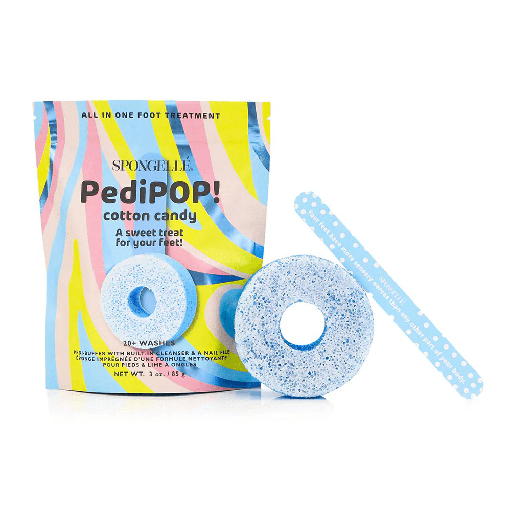 Spongelle Pedi Pop Cotton Candy Foot Buffer &amp; Nail File 85 g (20+ Uses) - Beauty Tribe