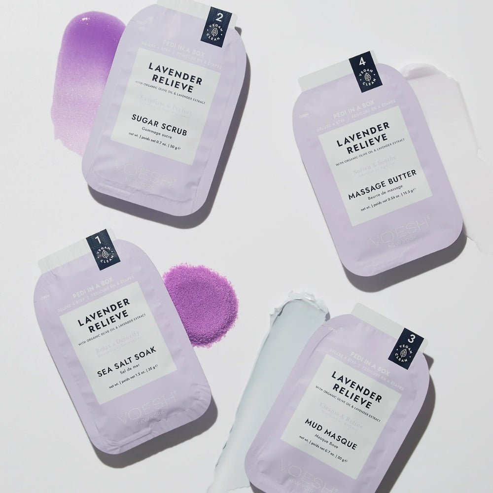 Voesh Pedi Moments Duo - 4 Step - Lavender Relieve Kit (2 Sets) - Beauty Tribe