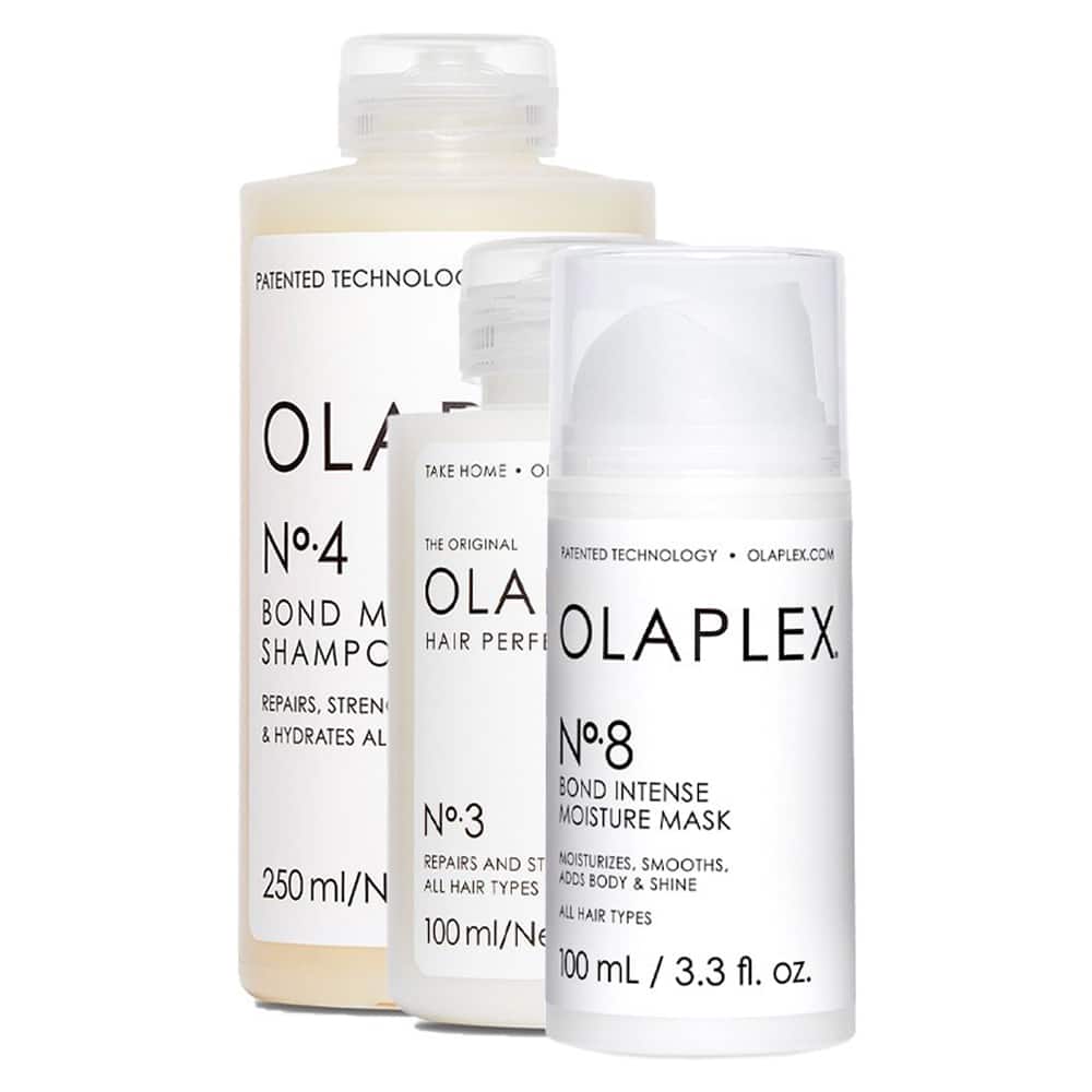 مجموعة مرطبات الشعر من Olaplex (رقم 3، رقم 4، رقم 8)