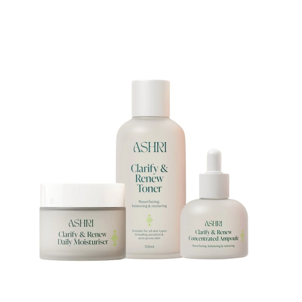 Ashri Skin Clarify &amp; Renew Trio (Toner+Ampoule+Moisturiser) - Beauty Tribe