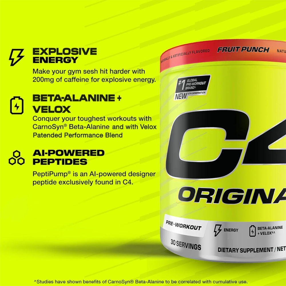 C4 Original Pre Workout Powder Fruit Punch Flavor – 30 Servings