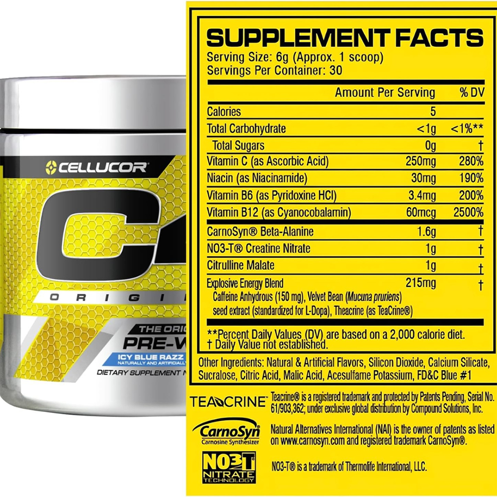 C4 Original Pre Workout Powder Icy Blue Razz Flavor – 30 Servings