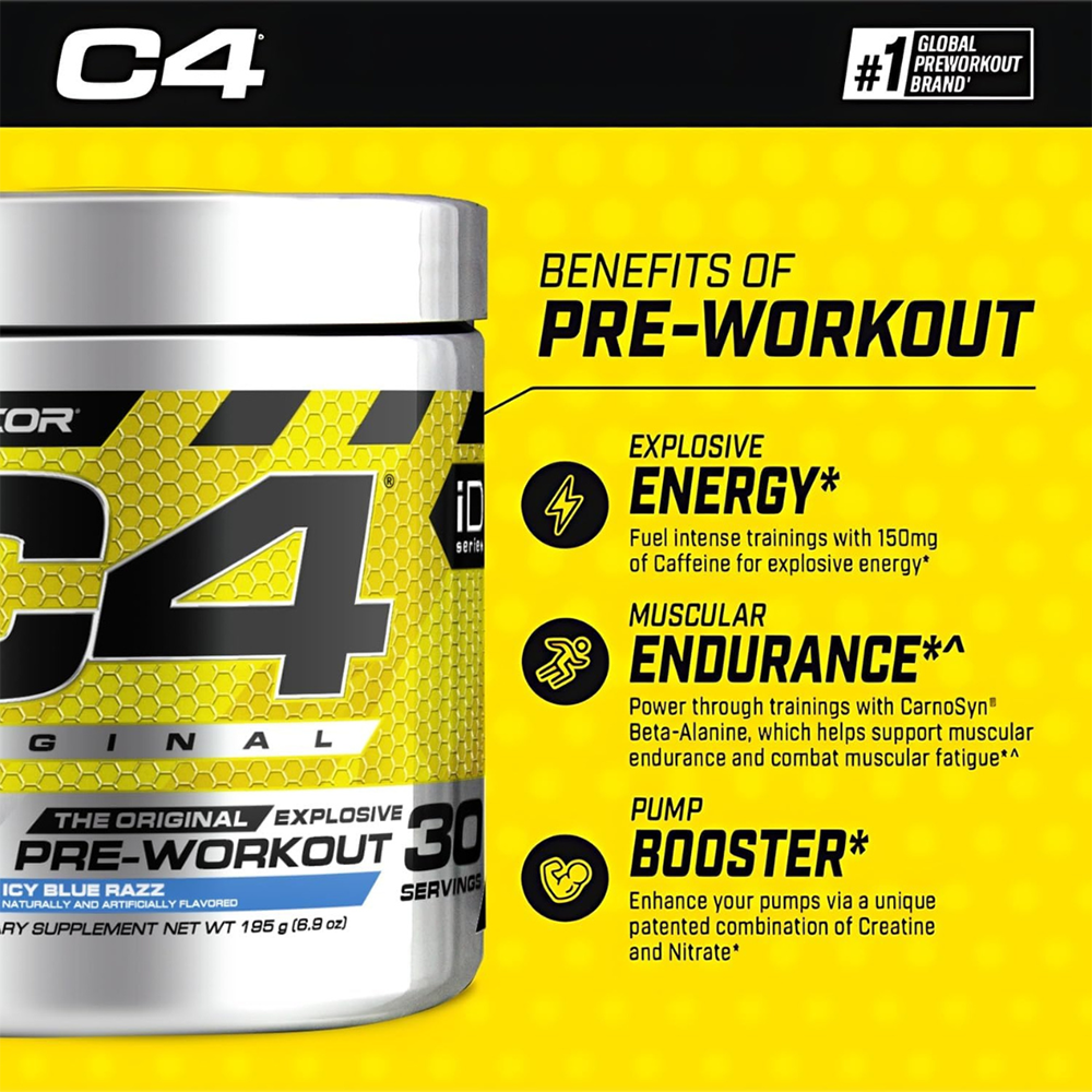 C4 Original Pre Workout Powder Icy Blue Razz Flavor – 30 Servings
