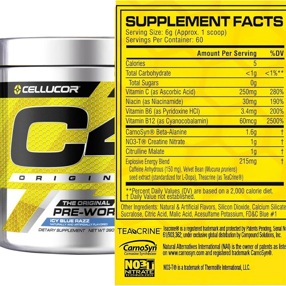 C4 Original Pre Workout Powder Icy Blue Razz Flavor – 50 Servings