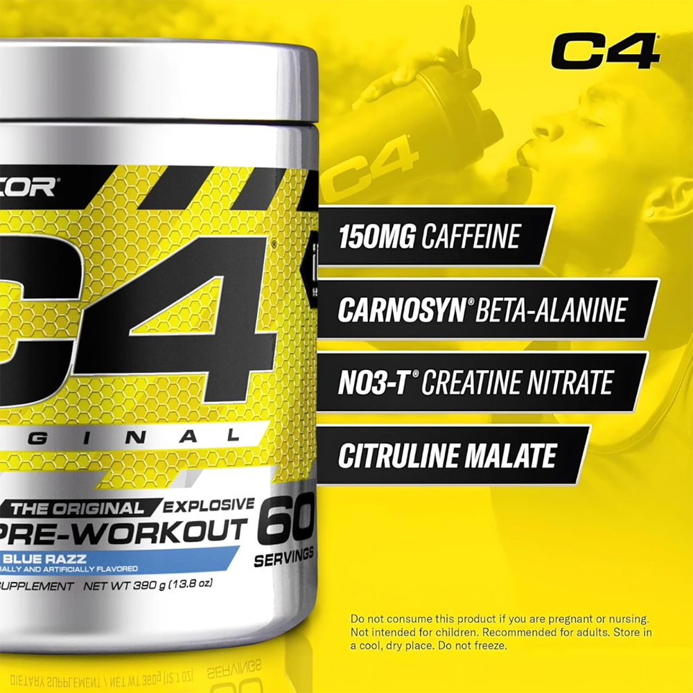 C4 Original Pre Workout Powder Icy Blue Razz Flavor – 50 Servings