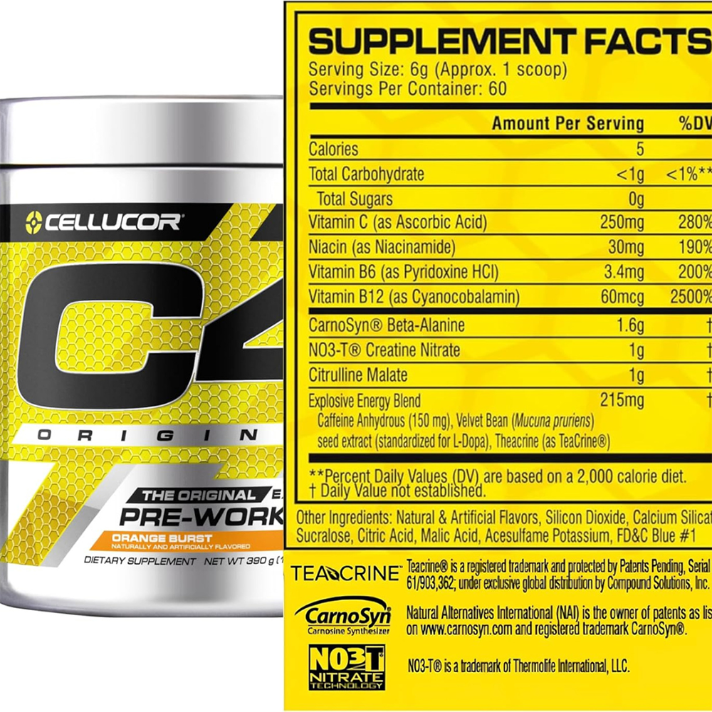 C4 Original Pre Workout Powder Orange Burst Flavor – 50 Servings