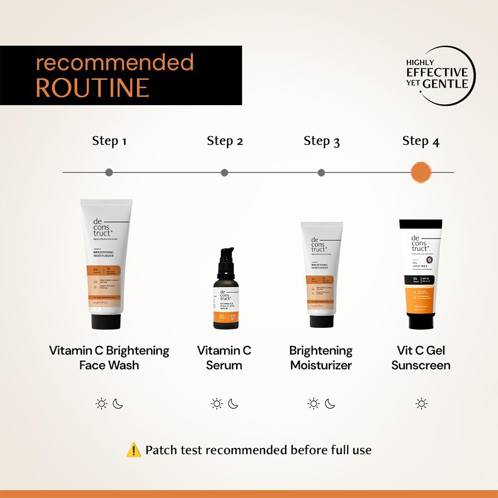 Deconstruct 5% Vitamin C Gel Sunscreen for Oily Skin SPF 50 PA++++ | Brightens Skin Tone | New Gen UV Filters | Lightweight &amp; Non-greasy | In vivo tested | For Men &amp; Women - 50g
