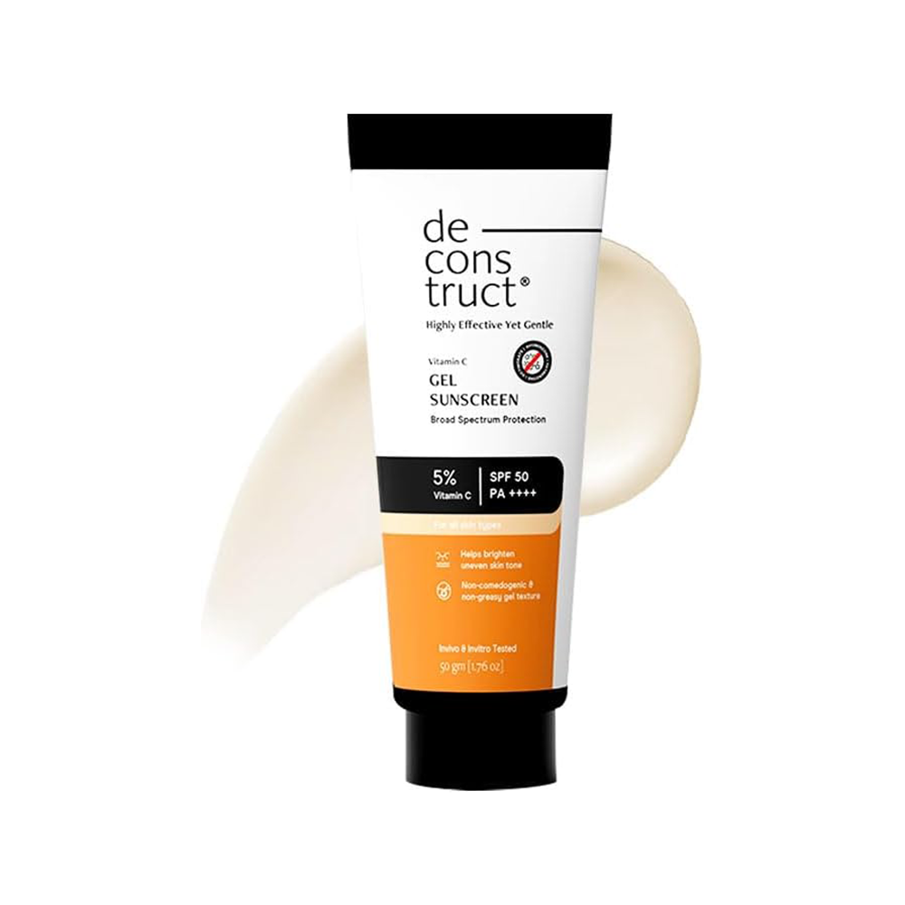 Deconstruct 5% Vitamin C Gel Sunscreen for Oily Skin SPF 50 PA++++ | Brightens Skin Tone | New Gen UV Filters | Lightweight &amp; Non-greasy | In vivo tested | For Men &amp; Women - 50g