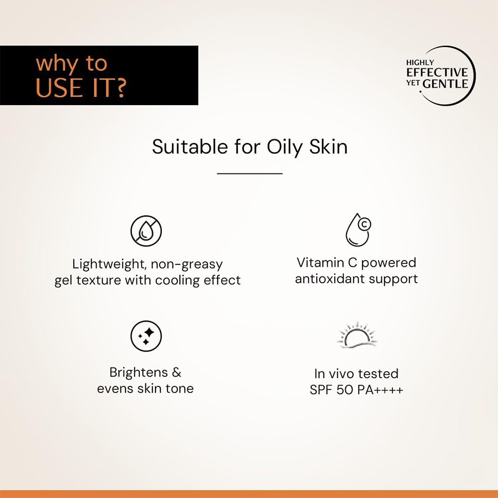 Deconstruct 5% Vitamin C Gel Sunscreen for Oily Skin SPF 50 PA++++ | Brightens Skin Tone | New Gen UV Filters | Lightweight &amp; Non-greasy | In vivo tested | For Men &amp; Women - 50g
