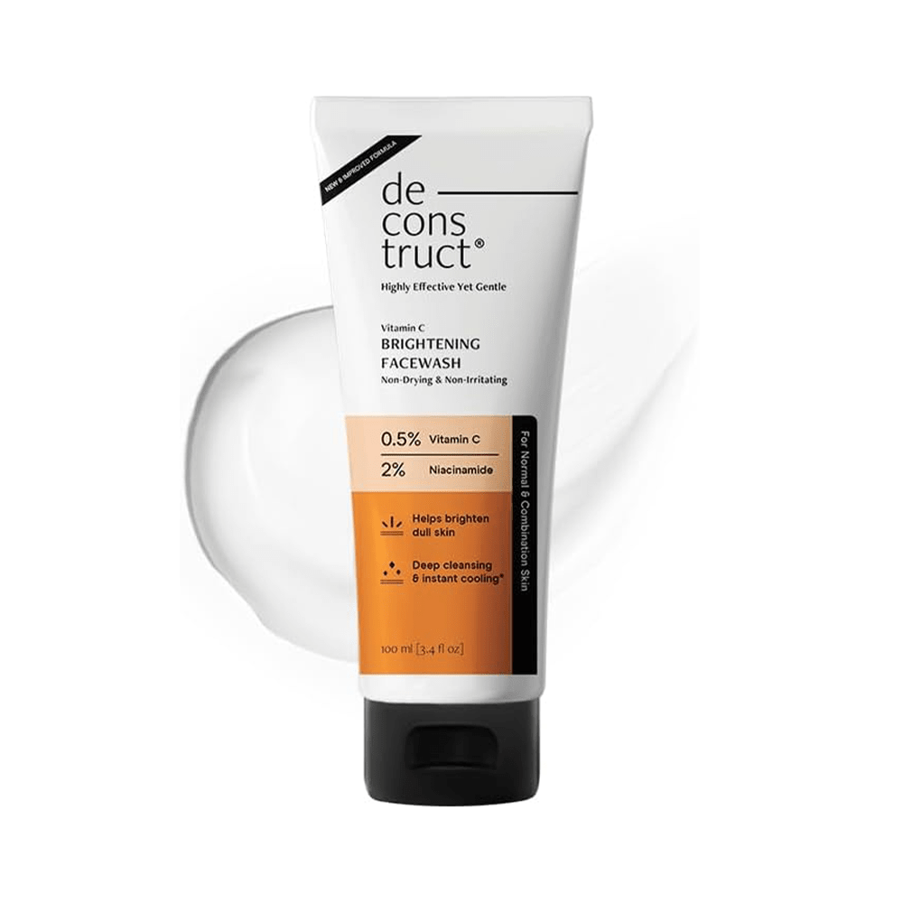 Deconstruct Brightening Face Wash with 0.5% Vitamin C + 2% Niacinamide|For Glowing &amp; Bright Skin|Non-Drying &amp; Non-Irritating Formula|Fades Dark Spots|All Skin Types | Facewash for Men &amp; Women | 100ml - Beauty Tribe