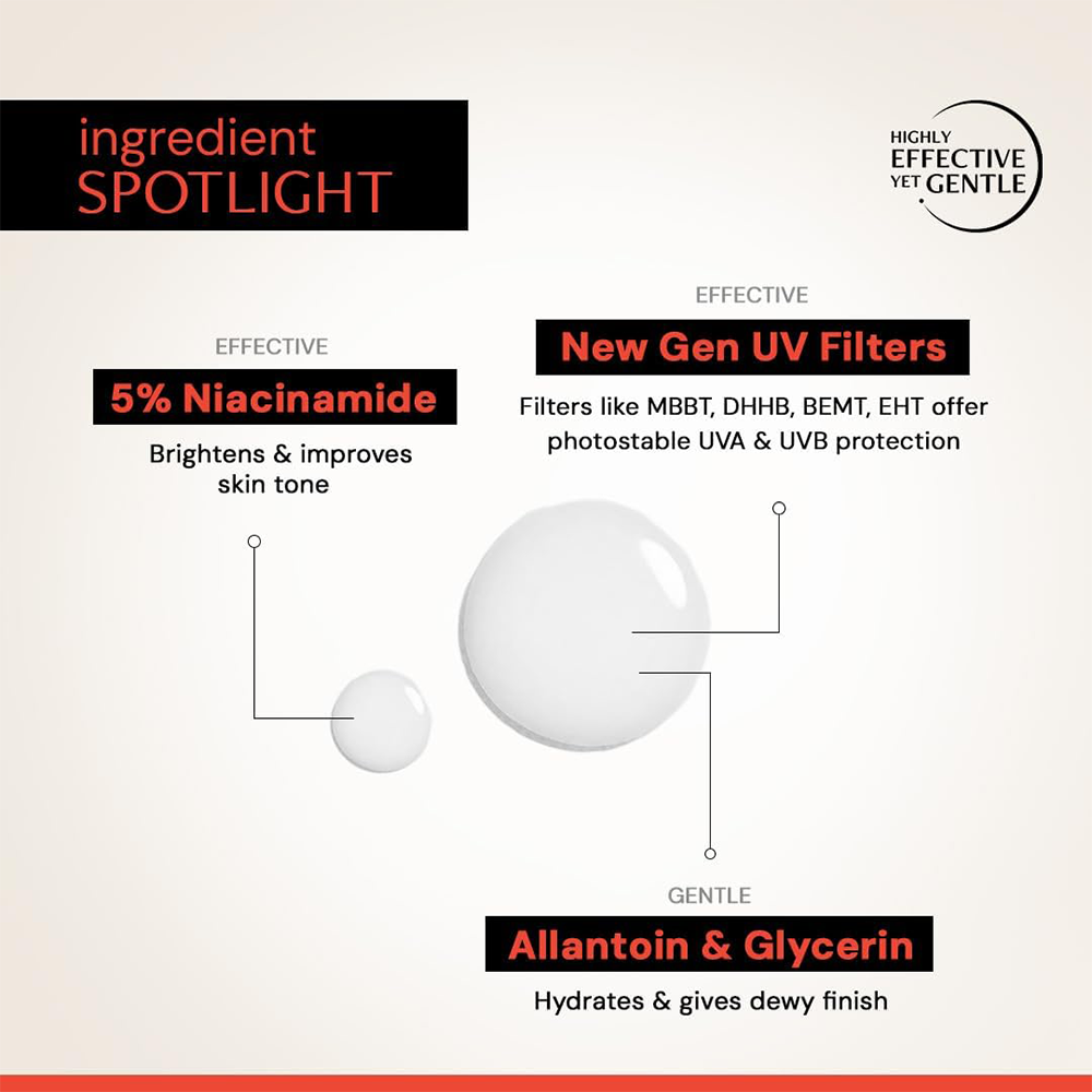 Deconstruct Brightening Fluid Sunscreen SPF 50+ with Niacinamide | Lightweight, Dewy &amp; Hydrating for Dry &amp; Normal Skin | Broad Spectrum UVA/UVB Protection | 8-Hour Long-Lasting, Water-Resistant | 50g