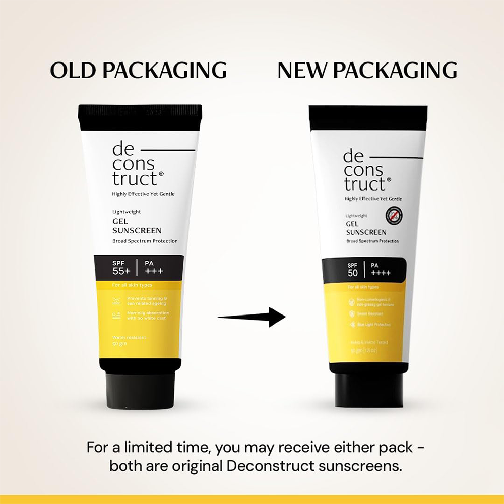 Deconstruct Lightweight Gel Sunscreen| SPF 55+ and PA+++ - No White Cast for Men &amp; Women, 50gm