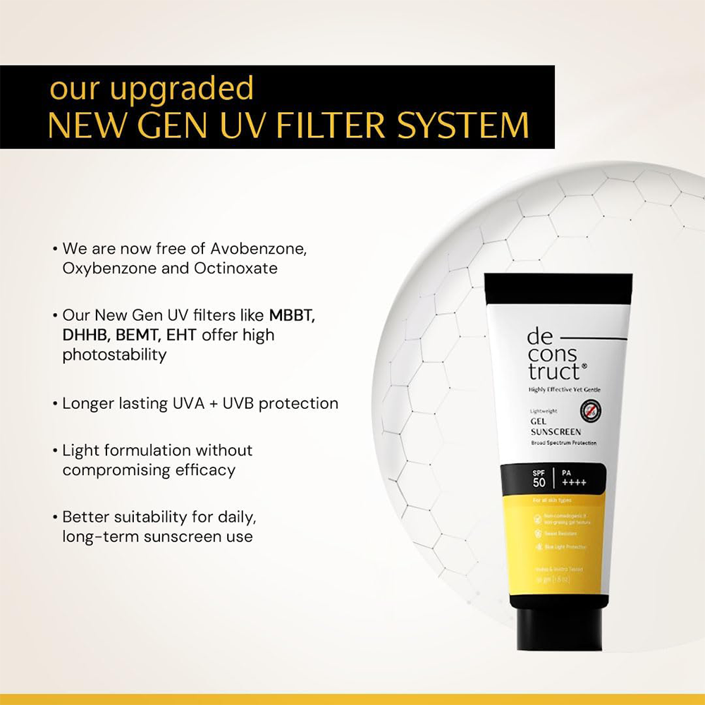 Deconstruct Lightweight Gel Sunscreen| SPF 55+ and PA+++ - No White Cast for Men &amp; Women, 50gm